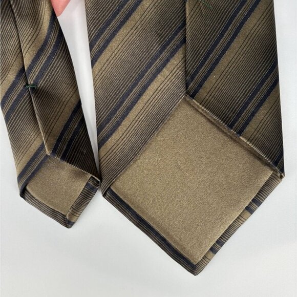 Brioni Mens Striped Silk Tie Tan Navy Hand Made in Italy Career Office Business - Picture 5 of 7